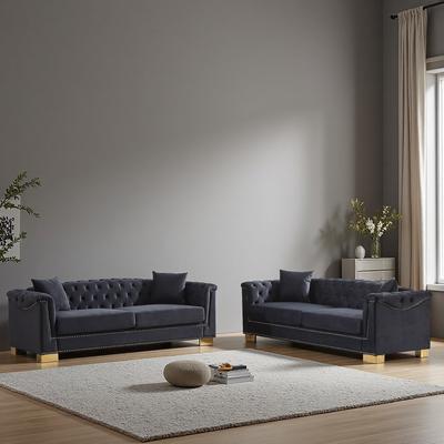 ZWYO HOSIMU Velvet Chesterfield 3+3 Combination Sofa Set with Rolled Arms (6-Seater)