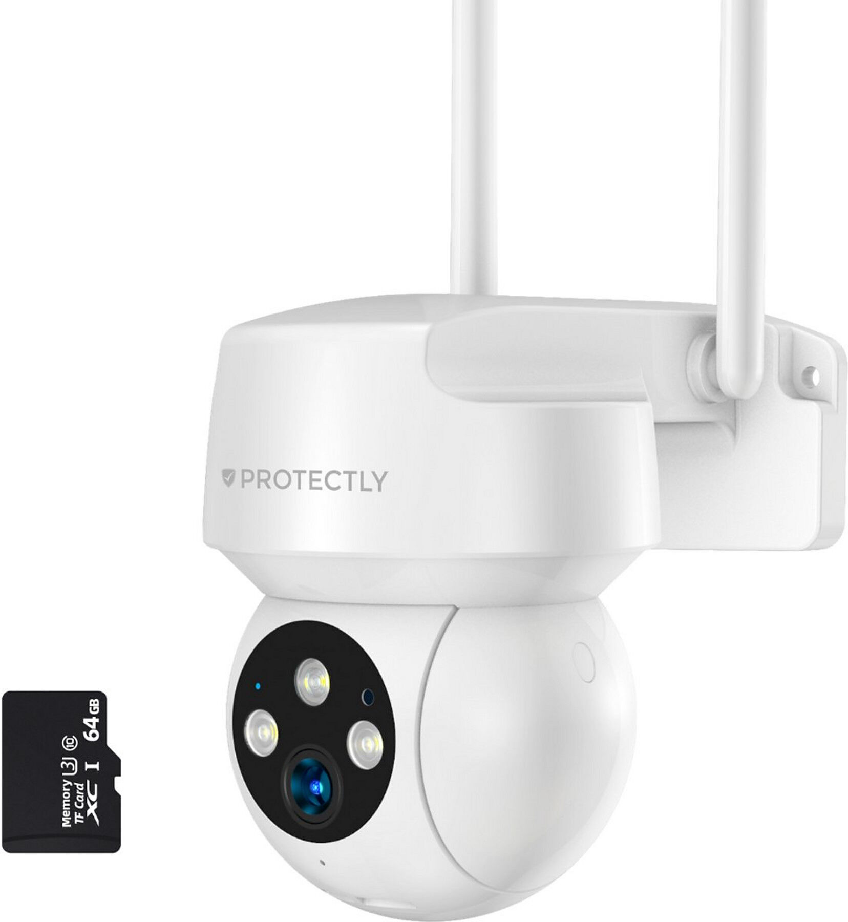 Protectly Outdoor-Überwachungskamera 3K 5MP WLAN mit 64GB SD-Karte, Weiß