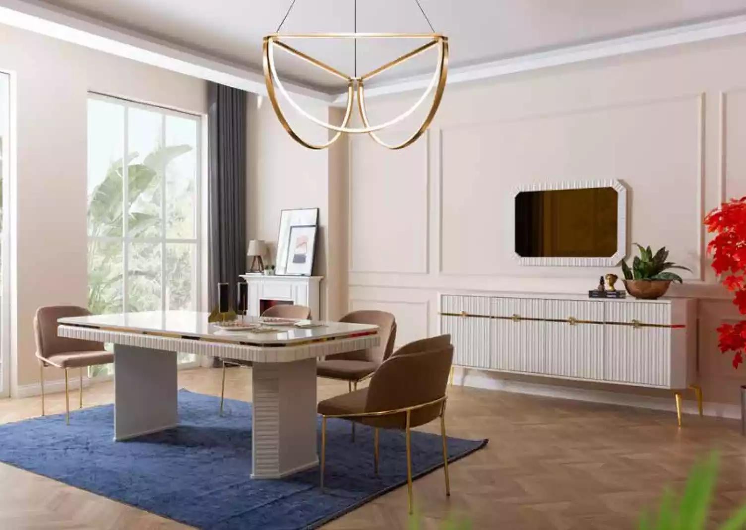 9-delige eetkamer set met tafel, 6 stoelen, sideboard en spiegel van AEA