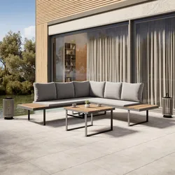 Loungegarnitur Elia Grau Outdoorstoff/Metall/Holz