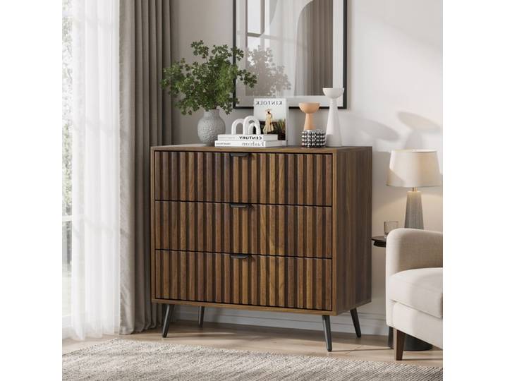 Commode avec 3 tiroirs Armoire de rangement en bois Armoire/armoire moderne Armoire de stockage pour table à maquillage Noyer