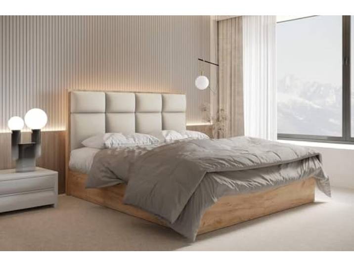 TRADA Boxspringbett 140x200 cm mit Taschenmatratze, Selva, Beige Boxspringbett mit Holzelemente und Bettkasten, mit Holzelemente