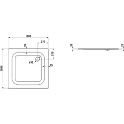 Laufen quadrat Duschwanne „Platina“ 1000 × 1000 mm ohne Oberflächenbeschichtung, ohne Oberflächenveredelung, in Weiß (matt)