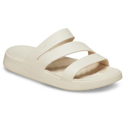 Badepantolette CROCS "Getaway Strappy", Damen, Gr. 41, Croslite™, beige (sanftes weiß), unifarben, Schuhe Badelatschen Pantolette, Sommerschuh, Badeschuh, Poolslides mit modischen Riemchen