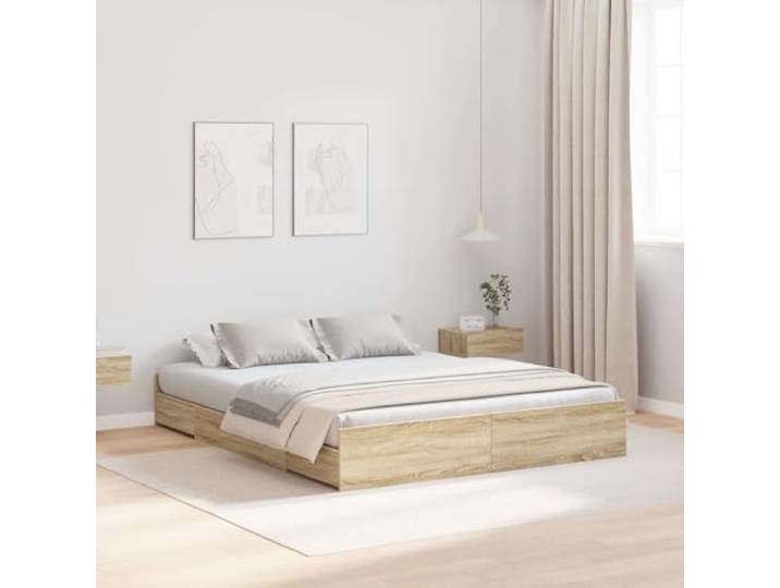 RJPLMFV Bettgestell, Aufbewahrung, Sonoma-Eiche, 140 x 200 cm Massives Kiefernholz, langlebig, integrierte Schubladen, modernes Design, praktisches Kopfteil, einfache Reinigung