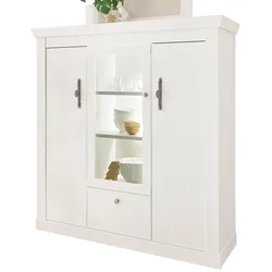 HIGHBOARD weiß Pinie Landhaus, Anrichte mit Soft-Close und Beleuchtung