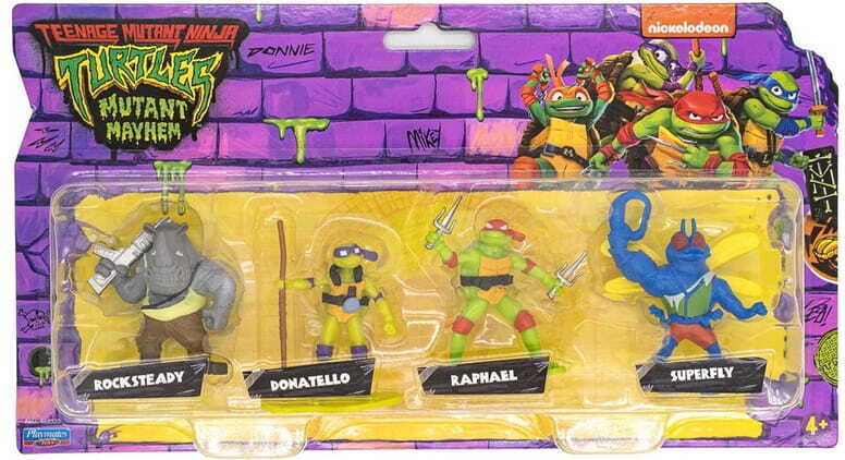 Playmates Ninja Turtles figuurset van 4 stuks met Donatello, Raphael, Rocksteady en Superfly