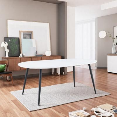 ZWYO HOSIMU Extendable Round Dining Table, Modern White Kitchen Table with Telescopic Mechanism Metal Legs