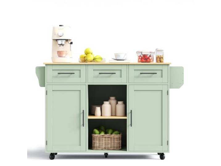 Ropilly Mobile Kücheninsel, Rollbarer Küchenwagen mit Stauraum, Moderner MDF Küchentrolley für Küche und Essbereich (Green, Kitchen Island)