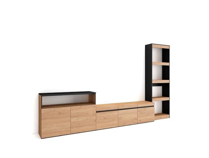 Skraut Home Wohnwand Wohnzimmer Wohnzimmermöbel, Möbelset 310x186x35cm Für TV-Geräte bis zu 65 Wohnzimmer Möbel Moderner Stil Eiche Schwarz