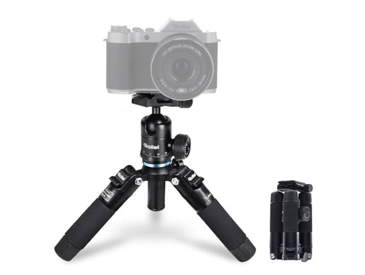Rollei Compact Traveler Mini M1 I zwart I lichtgewicht mini reisstatief van aluminium I fotostatief met kleine verpakkingsmaat I incl. accessoires
