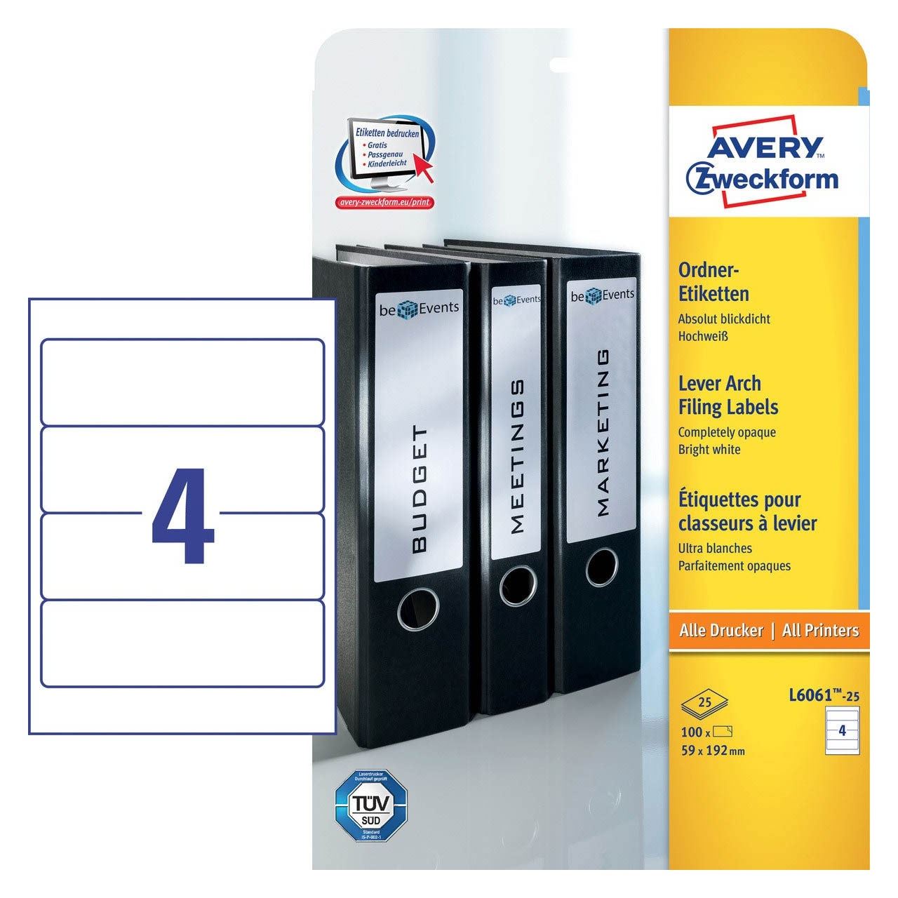 AVERY Zweckform 120 Ordneretiketten L6061-25 weiß