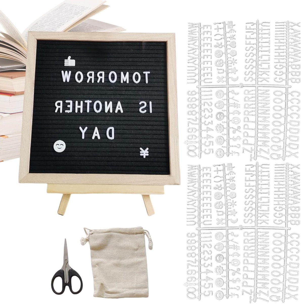 Vilt Letterbord met Houten Standaard - Zwart Berichtenbord voor Decoratie en Mededelingen - 340 Tekens