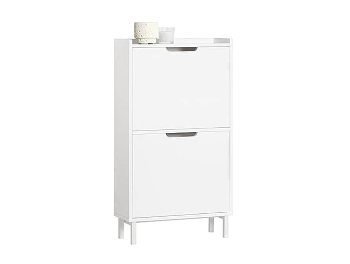 SoBuy Schuhschrank Schmal, 19 cm Tief, Weiß, mit 2 Klappen Nur ca. 0,1 m² Stellfläche, ideal für kleine Flure, geschlossene Schuhaufbewahrung, kombinierbar, FSR151-W