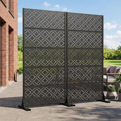Dovelina Privacy Metal Screen Fence Panel Horizontal Stripe Pattern Set of 2