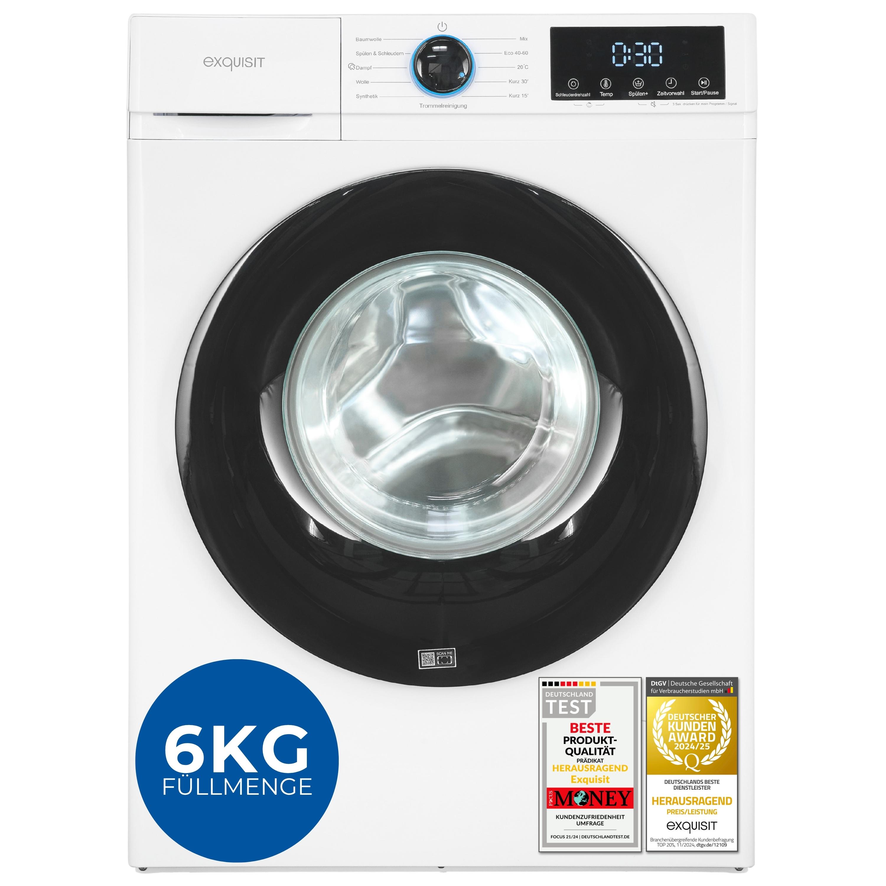 Exquisit WA6312-371A Waschmaschine, 6 kg, 1200 U/min, kompakt, Energieeffizienzklasse A, weiss