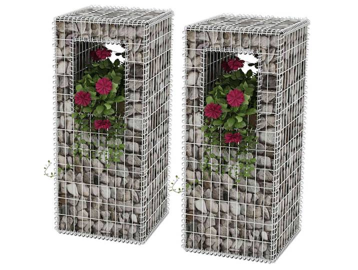 Poteau de gabion/panier de jardin, 2 pièces, acier, 50x50x120 cm, treillis de jardin, clôture pour la décoration du jardin