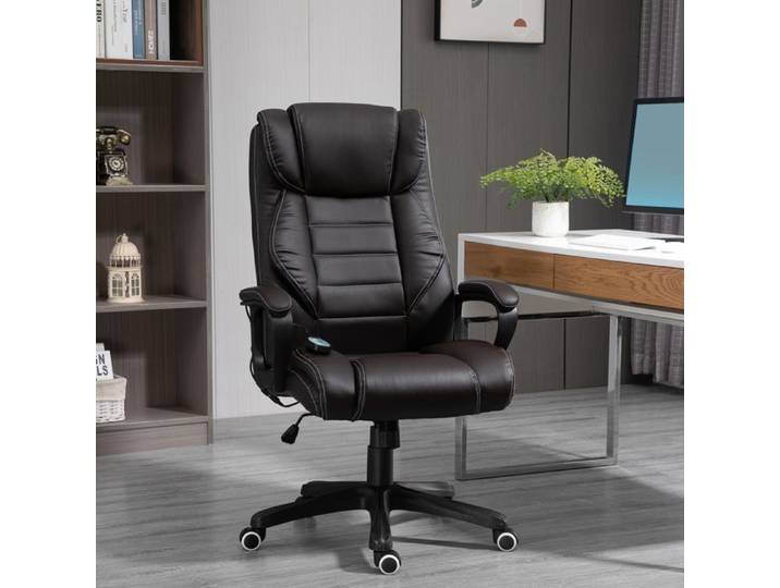 Fauteuil de bureau direction massant grand confort hauteur réglable fonction dossier à bascule revêtement synthétique brun