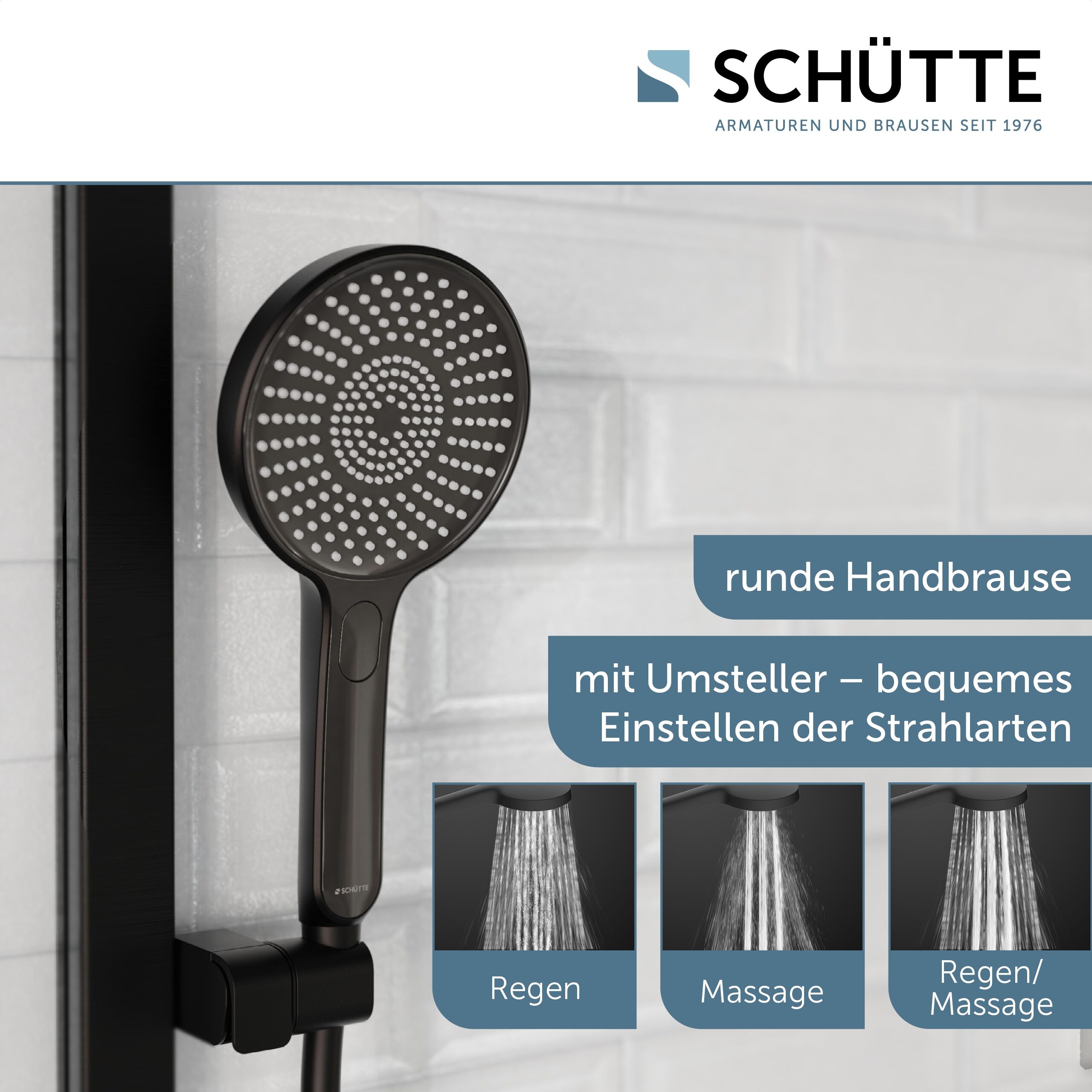 Stangenbrause-Set SCHÜTTE "KARIBIK", schwarz (schwarz matt), H:78,5cm T:20,6cm, ABS-Kunststoff, Aluminium, PVC, Brausegarnituren, Stangenbrause-Set, höhenverstellbar, mit Antikalk-Beschichtung, wassersparend schwarz matt Einheitsgröße