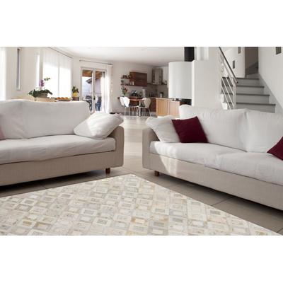Teppich KAYOOM "Spark 110", weiß (elfenbein, gold), B:160cm H:8mm L:230cm, Rindsleder, Teppiche, Teppich, 100% Leder, metallische Effekte, handgenähtes Unikat