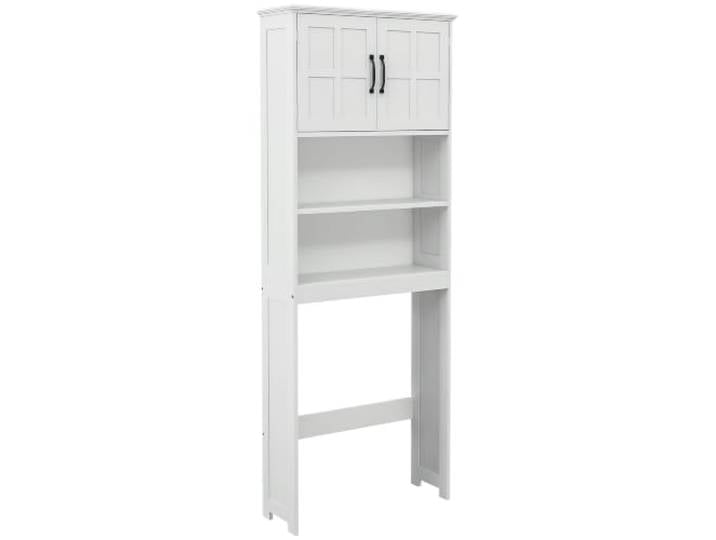 kleankin Meuble WC Dessus de Toilette avec Niches\, Double Porte\, Blanc Meuble Toilettes WC Rangement\, Armoire de Rangement de Salle de Bain\, Étagère Réglable