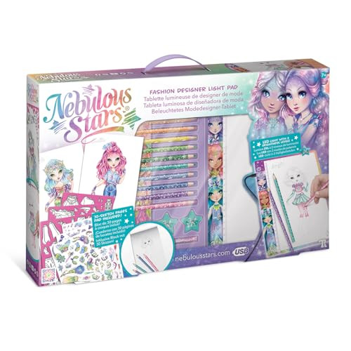 Nebulous Stars Fashion Designer Light Pad Creatieve Fashion Design Kit met Stencils, Schetsblok, Stickers en Kleurpotloden, 14 x 25 cm