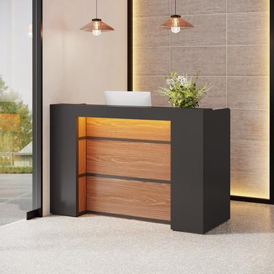 1Easylife Modern Reception Desk with LED Lights, 63 Inches Front Counter Table for Reception Room, Lobby, Beauty Salon, Retail