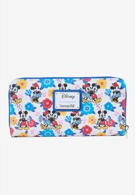 Women's Loungefly Disney Mickey and Minnie Mouse Zip Around Wallet Floral Springtime by Loungefly in Blue (Size ONE SIZE)
