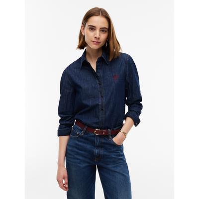 Jeansbluse TOMMY HILFIGER "RELAXED SHIRT MYF", Damen, Gr. S (36/38), blau (myf), Web, Obermaterial: 100% Baumwolle, unifarben, relaxed fit normal, Manschette, Blusen Jeansbluse, Baumwolle, relaxed fit