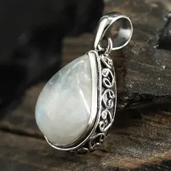 Drachensilber Mondstein Steinschmuck Anhänger 925 Silber Hand geschmiedet
