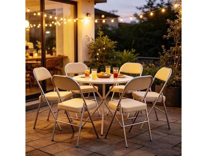 Chleby Lot de 6 Chaises Pliante Couleur Champagne Rembourrée Coussin épais Simili Cuir Cadre en métal 46x42x80 cm Moderne
