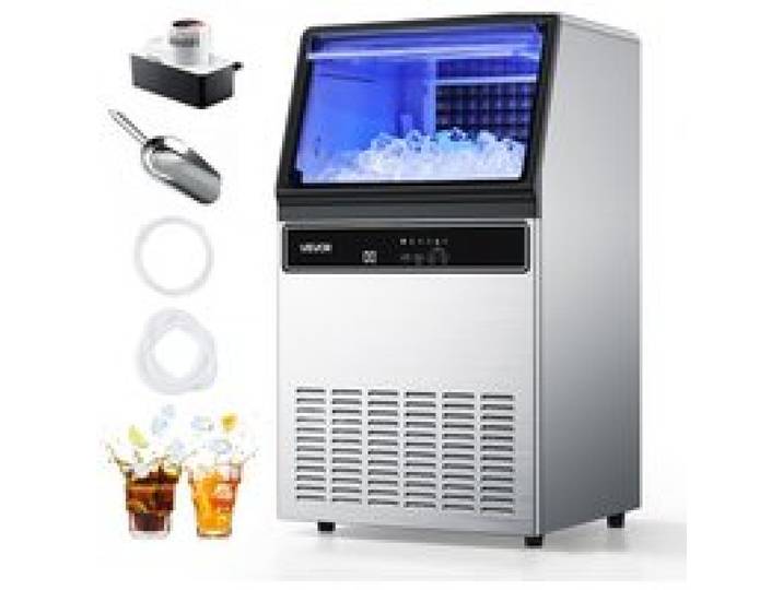 VEVOR Gewerbliche Eismaschine mit Pumpe 59 kg/Tag mit 15 kg Speicherkapazität, 45 Eiswürfel pro Zyklus, Freistehend und Unterbaufähig, mit LED-Anzeige und Selbstreinigung, für Hausbar Restaurant