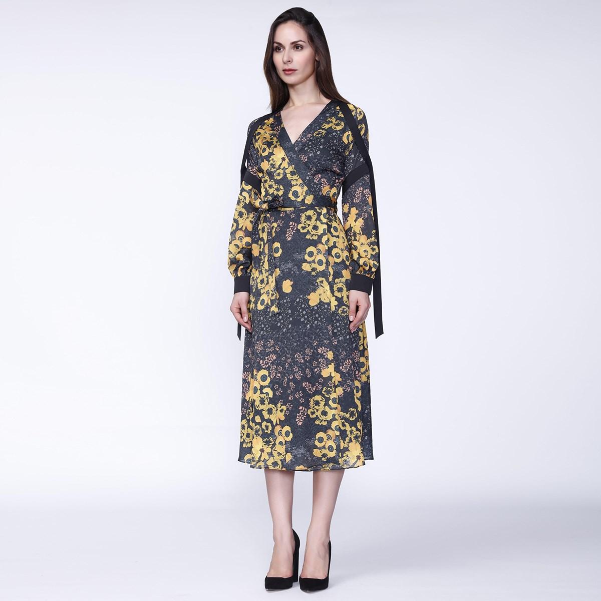 Bloemenprint wrap midi -jurk