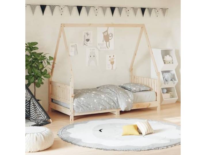 LPERTGFHU Kinderbett 80x160 cm, Kiefer Massivholz Hausbett-Design Rustikale Optik, Stabile Lattenrost-Konstruktion, Bodentiefer Einstieg