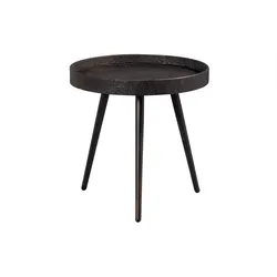 Beistelltisch Bounds aus Metall, modern und industriell, rund, antikes Gold, Naturholzplatte