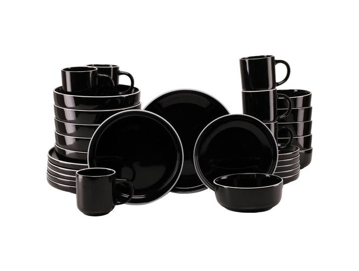 Creatable Kombiservice Nordic Gourmet Schwarz, Weiß, Schwarz Hochglanz, Keramik, 30-teilig, 300 ml,450 ml, stapelbar, Essen & Trinken, Geschirr, Geschirr-Sets, Kombiservice