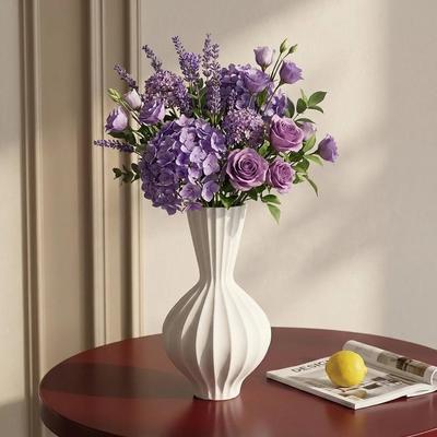 Garvee Modern White Vertical Pleated Ceramic Table Vase, Elegant Minimalist Home Living Room Decor Ornament
