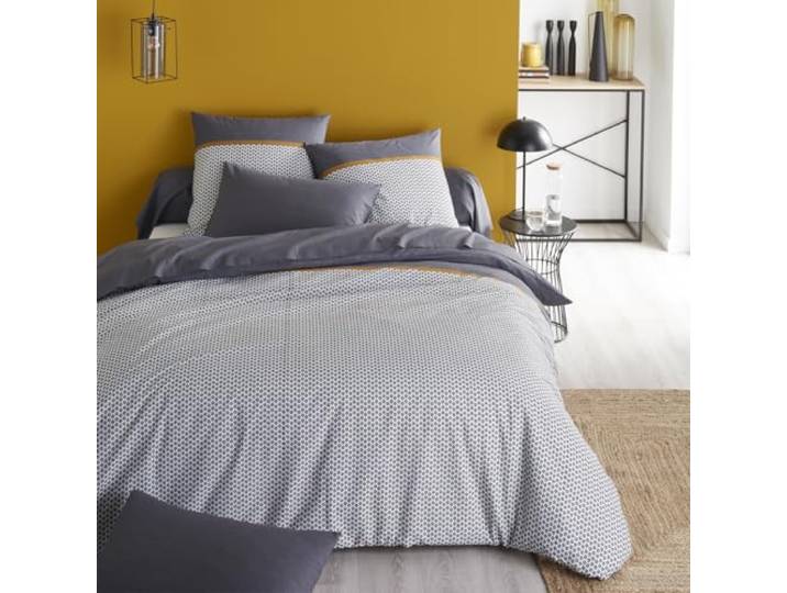 Origin Housse de Couette imprimée en Bambou\, Made in France\, Jules\, 240 x 220 cm\, Gris Carbone