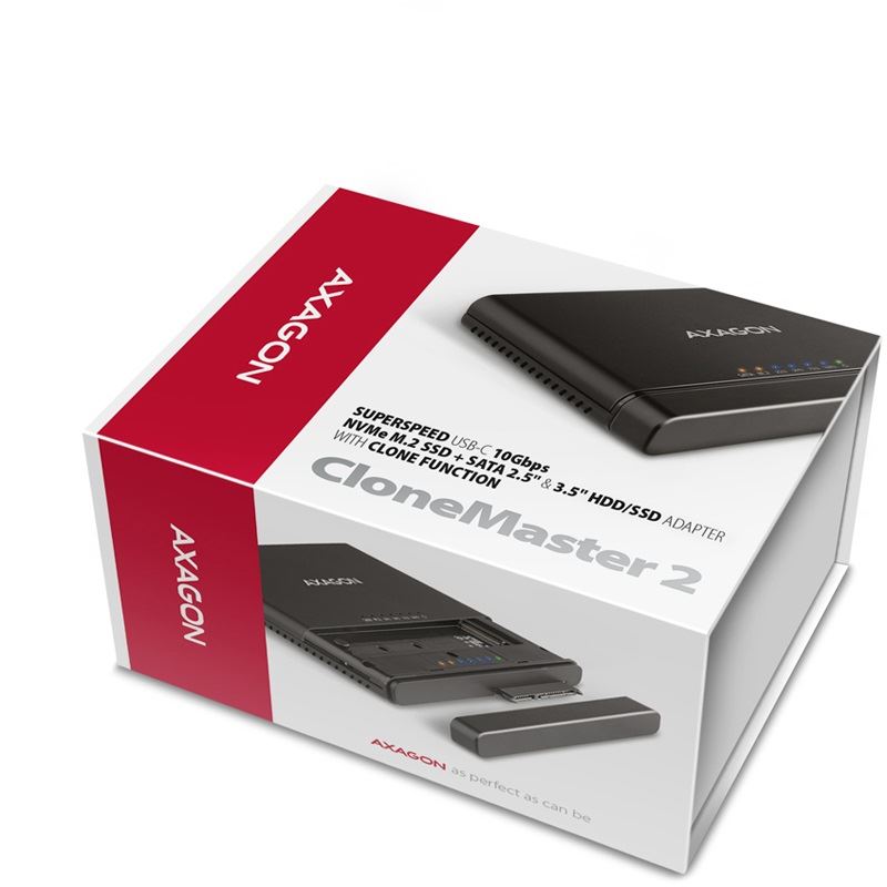 AXAGON ADSA-CC USB-C 10Gbps - NVMe M.2 SSD & SATA 2.5"/3.5" SSD/HDD CLONE MASTER 2