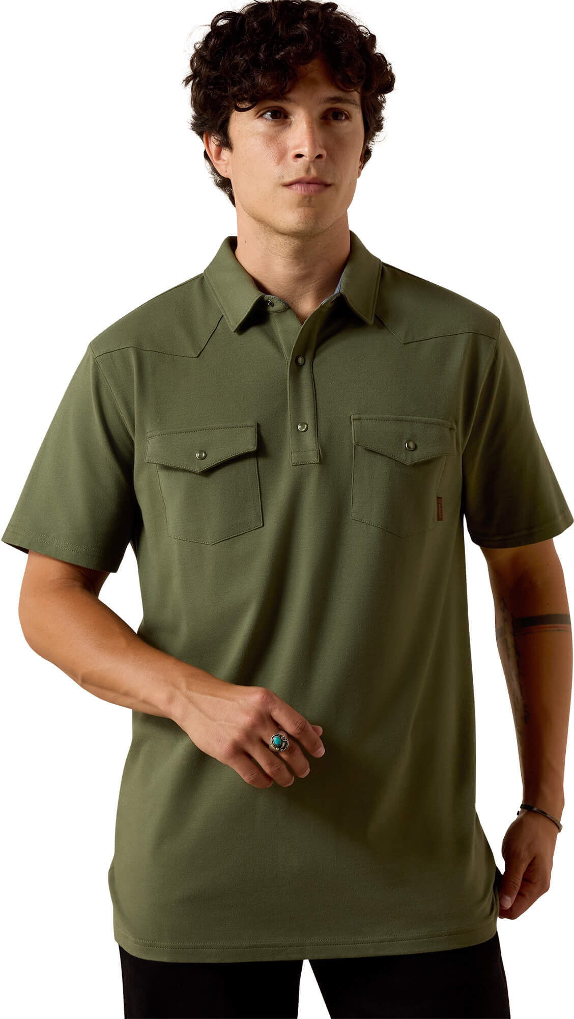 Men's Retro Western Snap Polo Shirt in Four Leaf Clover, Size: 2XL by Ariat