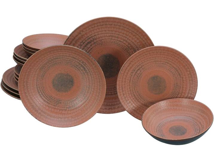 Teller-Set CREATABLE Neapel, Service 16-tlg. , braun (terra), 16, Steinzeug, Geschirr-Sets, Teller-Set, Teller Set, Edles Tellerset, Vulkanoptik