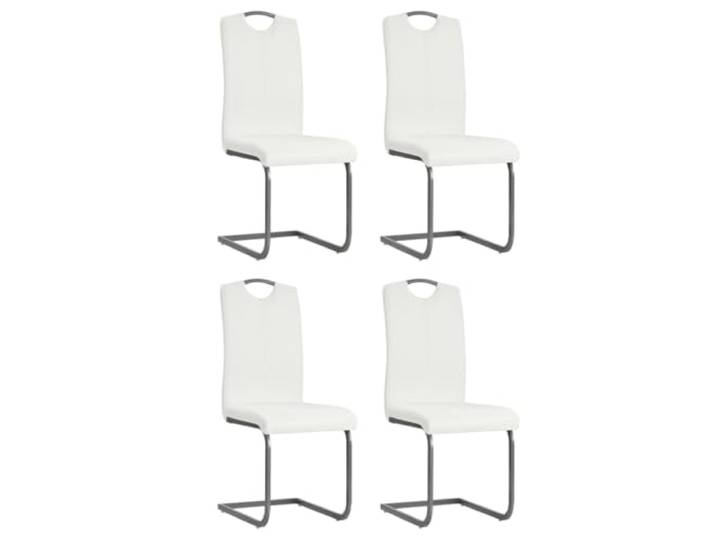 KUTYWEXFM Freischwinger 4er Set Weiß Kunstleder Esszimmerstühle Moderne Schwingstühle mit robustem Stahlgestell und weicher Polsterung für Ihre Küche oder den Wohnbereich.