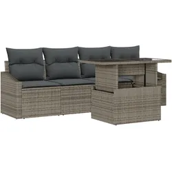 vidaXL 5-teiliges Garten-Sofa-Set in Grau aus Poly-Rattan mit Kissen