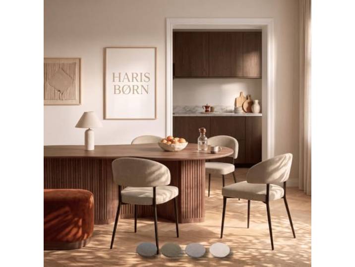 Haris Børn® Esszimmerstühle (4er Set) Beige - Polsterstuhl Stoff, Beine aus Metall in Schwarz - Stuhl & Stühle Esszimmer, Esstisch Stühle & Küchenstühle - Esszimmerstuhl 30 Tage testen