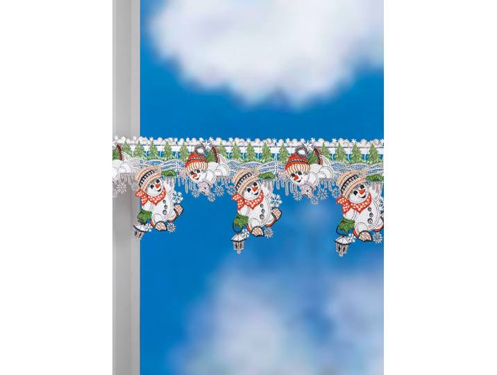 Stangendekoration Schneemänner aus echter Plauener Spitze, Multicolor, Größe 639 (H18xB55 cm)