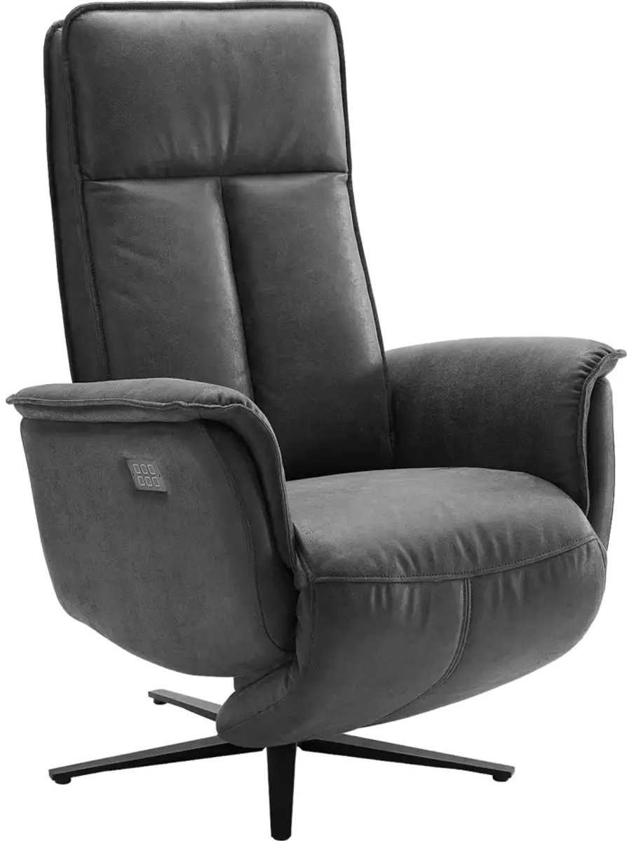 Goossens Fauteuil Odyssey - Grijs Leer - Met Armleuning