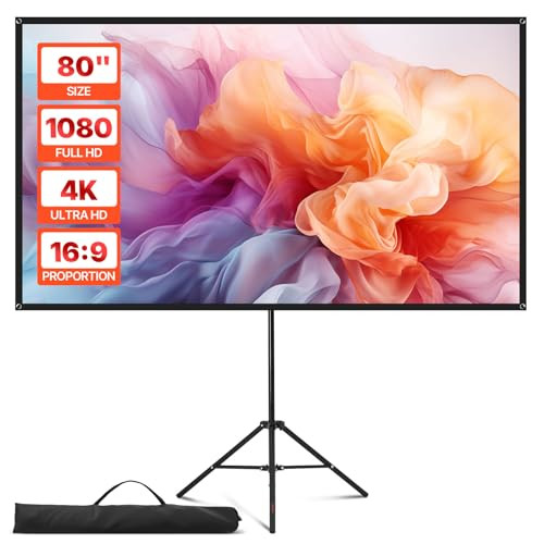 VEVOR Projectiescherm met Statief 80 inch, 16:9 4K HD, 160° Groothoek, Zwart