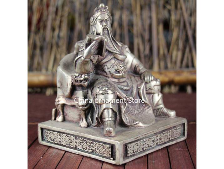 Guan Gong R-Collection d'antiquités, Bronze antique, Cuivre blanc, Argent, Étude, Maison, Ornement, Artisanat de boutique assis, Divers