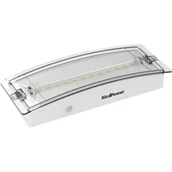 Alcapower LED-Notleuchte SE+SA, IP65, 100lm, LiFePO4 3,2V 600mAh Akku, 3h Laufzeit, 6500K, 240x90x45,8mm.