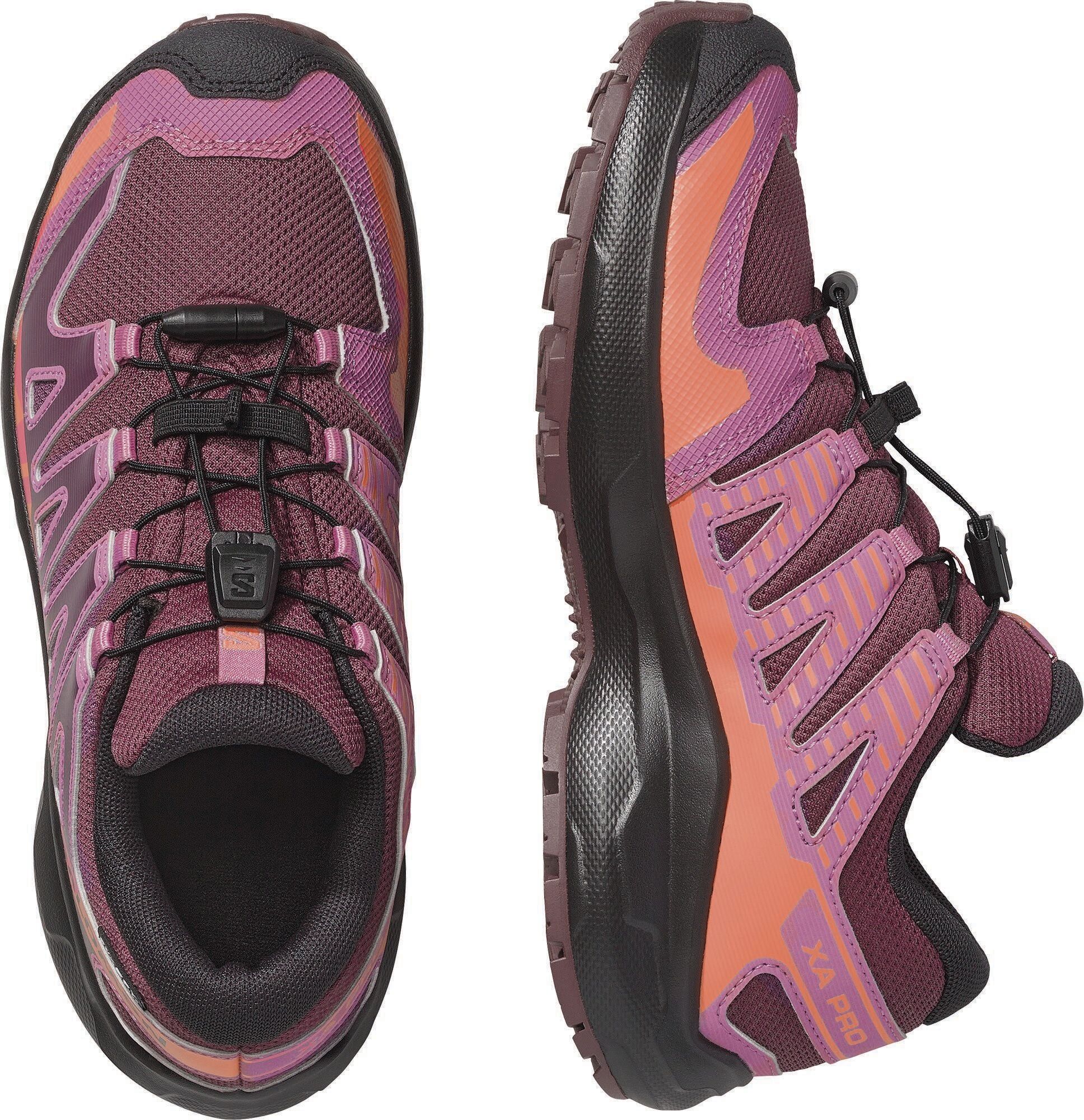 Outdoorschuh SALOMON "XA PRO WP J", Kinder, Gr. 33, lila (huckleberry, schwarz, nectarine), Synthetik, Textil, Schuhe Outdoorschuh, wasserdicht huckleberry, schwarz, nectarine 33